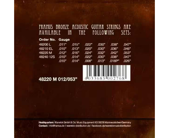Струны для акустической гитары Warwick Framus Bronze Medium 012 - 053, изображение 2